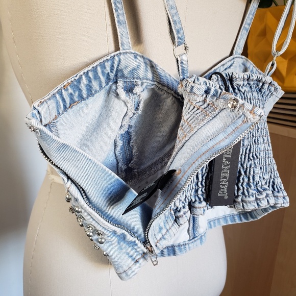 Embellished Denim Crop Top Size Small NEW! - Picture 13 of 14